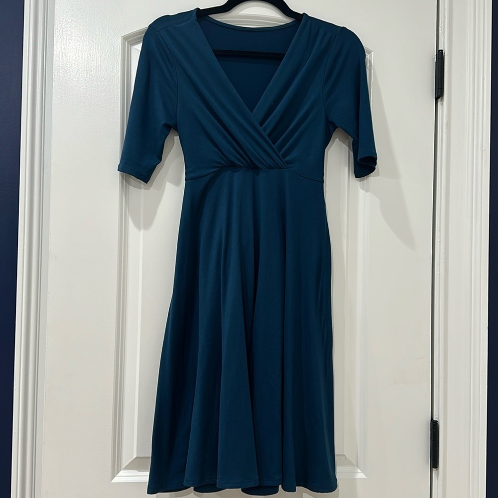 Maternity short sleeve teal dress